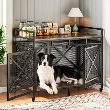 48" Brown Dog Crate with Wheels