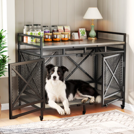 48" Gray Dog Crate with Wheels