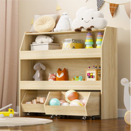 3-Tier Wood Portable Toy Storage
