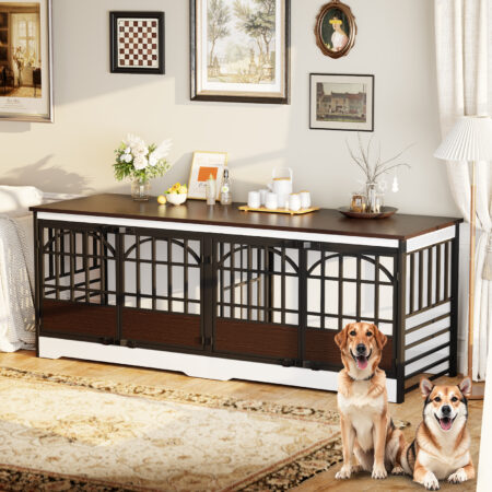 86" White Double Dog Crate