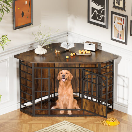 52 Inch Brown Corner Dog Crate