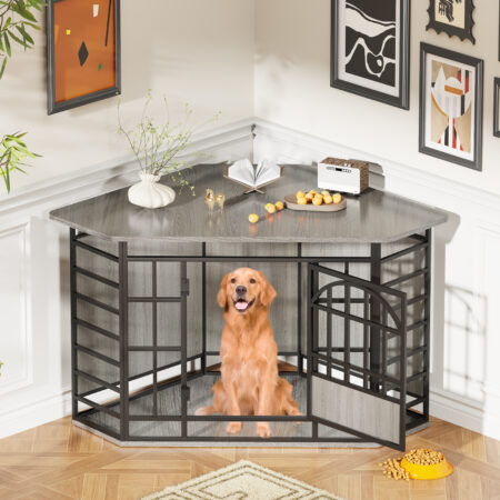 52 Inch Gray Corner Dog Crate